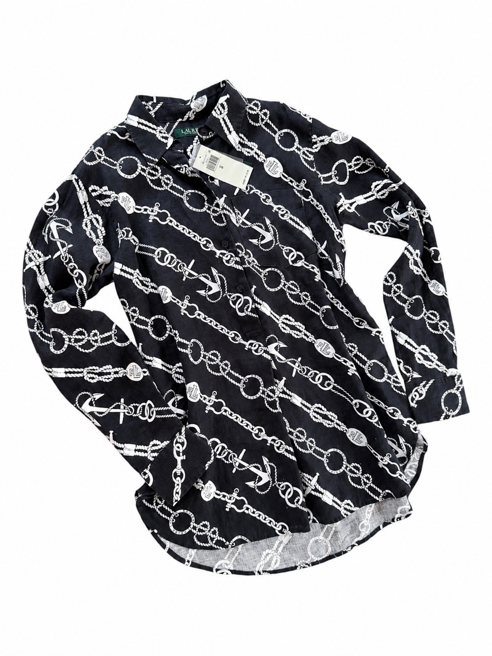NWT LAUREN RALPH LAUREN Poplin Blouse Nautical Navy White Size S - Picture 8 of 8